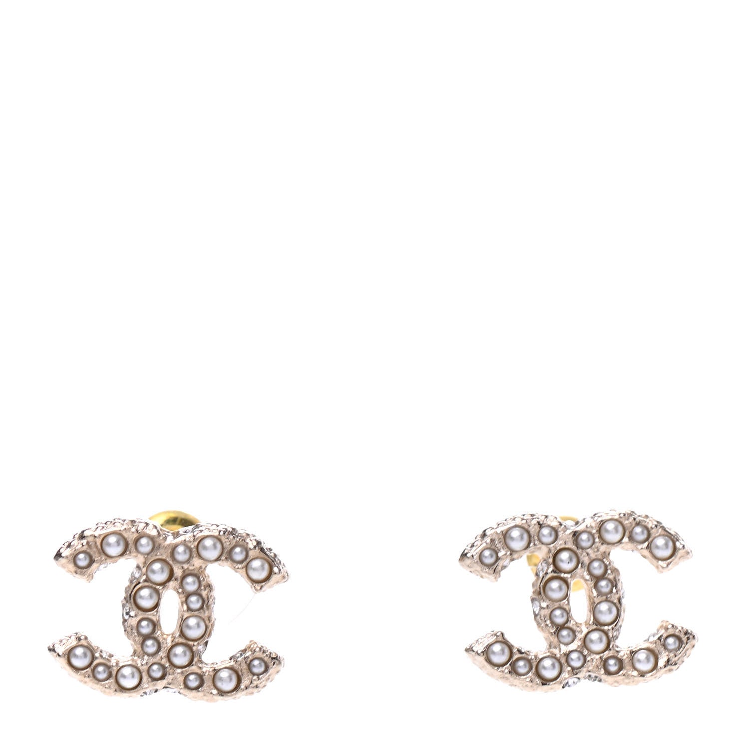 Chanel Metal Graduated Pearl Crystal CC Earrings Light Gold 1 of 5