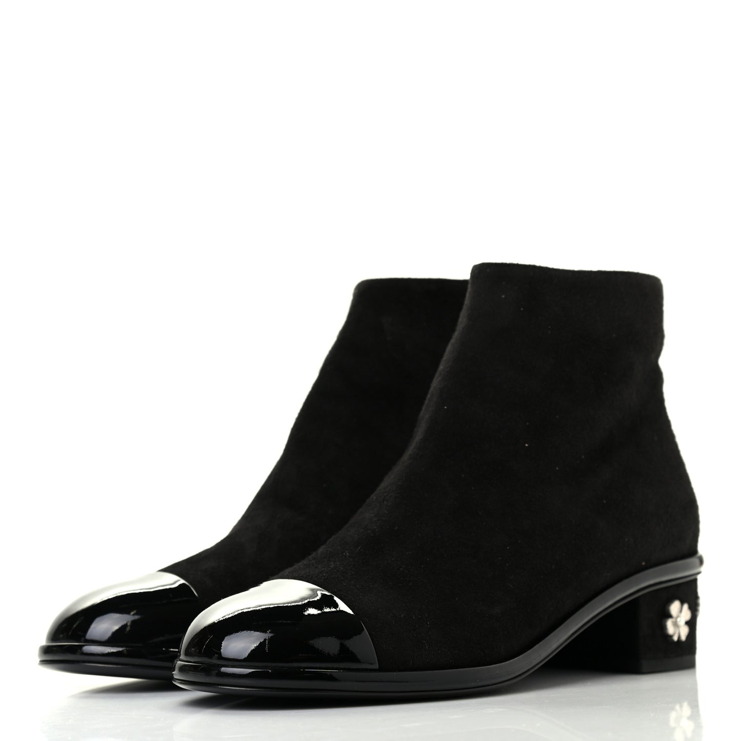Kid Suede Patent Calfskin Charm Cap Toe Short Boots 38.5 Black