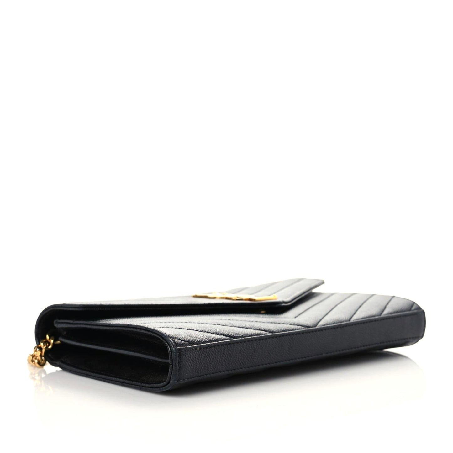 Grain De Poudre Matelasse Chevron Monogram Chain Wallet Black