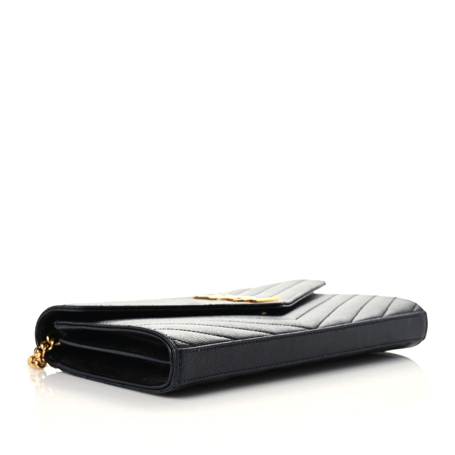 Saint Laurent Grain De Poudre Matelasse Chevron Monogram Chain Wallet Black 4 of 14
