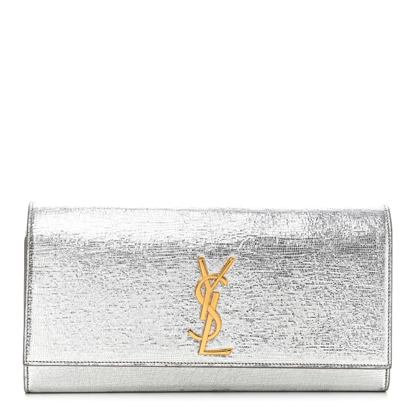 Textured Metallic Calfskin Classic Monogram Cassandre Clutch Silver