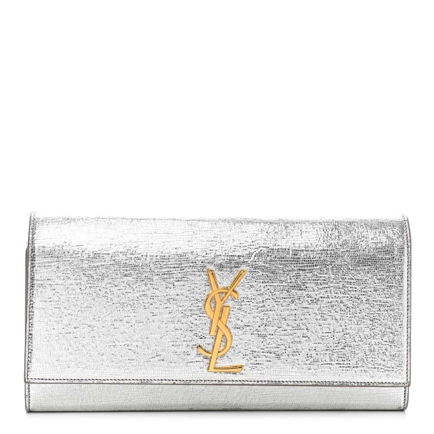 Saint Laurent Textured Metallic Calfskin Classic Monogram Cassandre Clutch Silver 1 of 9