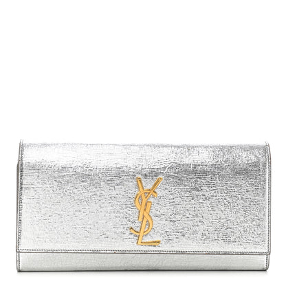 Saint Laurent Textured Metallic Calfskin Classic Monogram Cassandre Clutch Silver 1 of 9