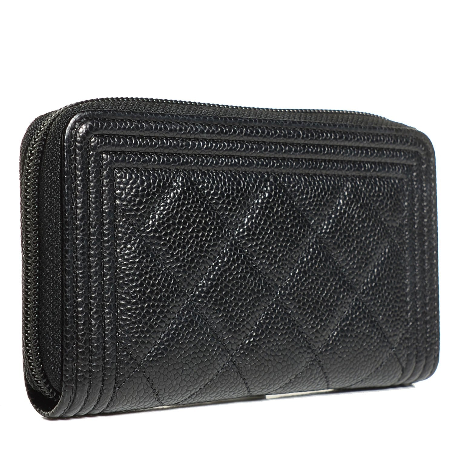 Chanel Caviar Quilted Boy Small Zip Around Wallet Black 3 of 9