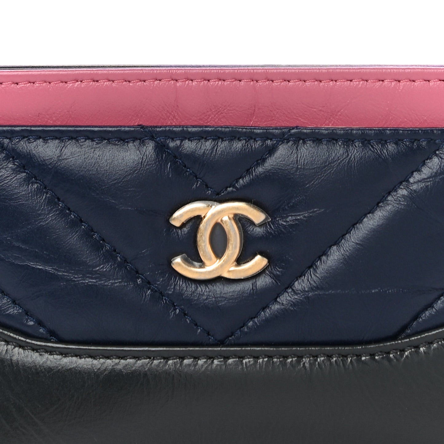 Aged Calfskin Chevron Quilted Gabrielle Card Holder Wallet Pink Navy Charcoal