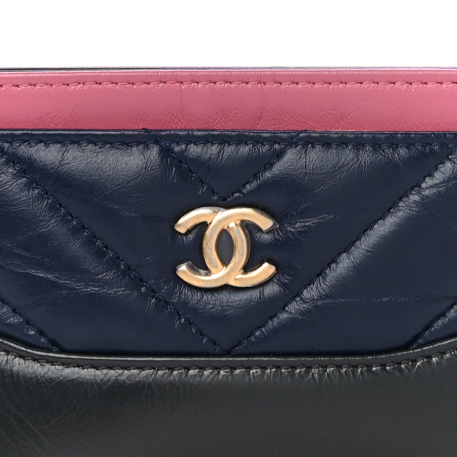 Chanel Aged Calfskin Chevron Quilted Gabrielle Card Holder Wallet Pink Navy Charcoal 11 of 12