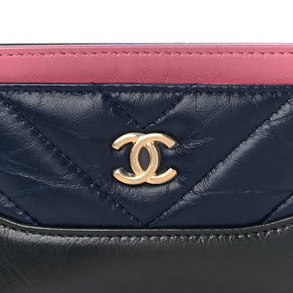 Chanel Aged Calfskin Chevron Quilted Gabrielle Card Holder Wallet Pink Navy Charcoal 11 of 12