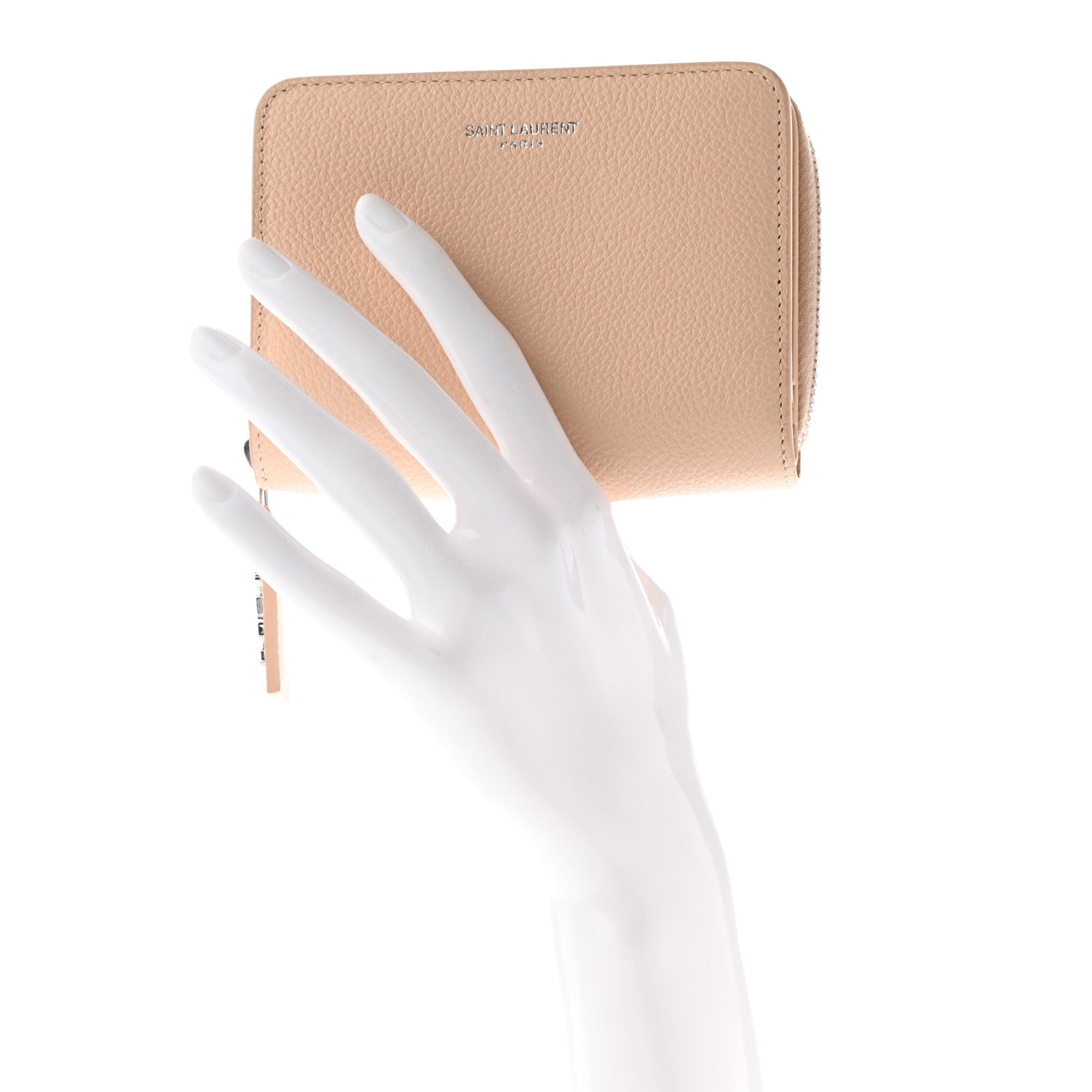 Saint Laurent Grained Calfskin Rive Gauche Compact Zip Around Wallet Nude 2 of 9