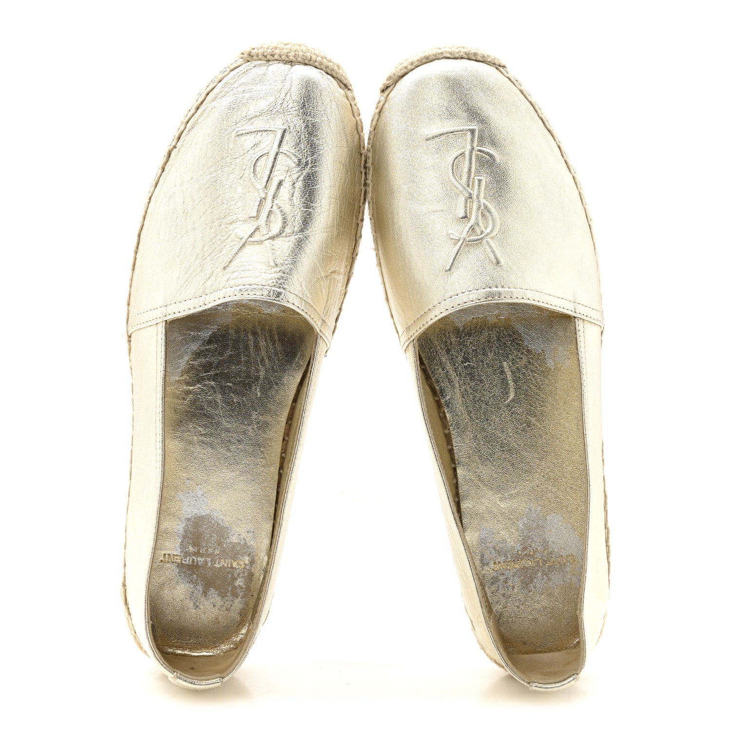 Saint Laurent Metallic Lambskin Monogram Espadrilles 38 Platino 5 of 13