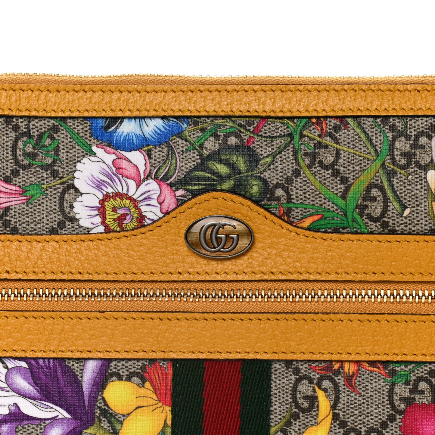 GG Supreme Monogram Flora Large Ophidia Pouch Clutch Beige Multicolor Crop