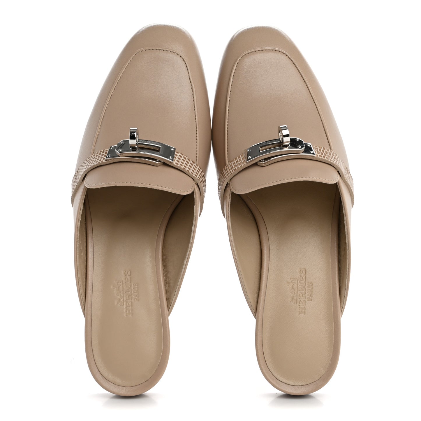 Shiny Lizard Calfskin Oz Mules 36 Beige Sarrazin