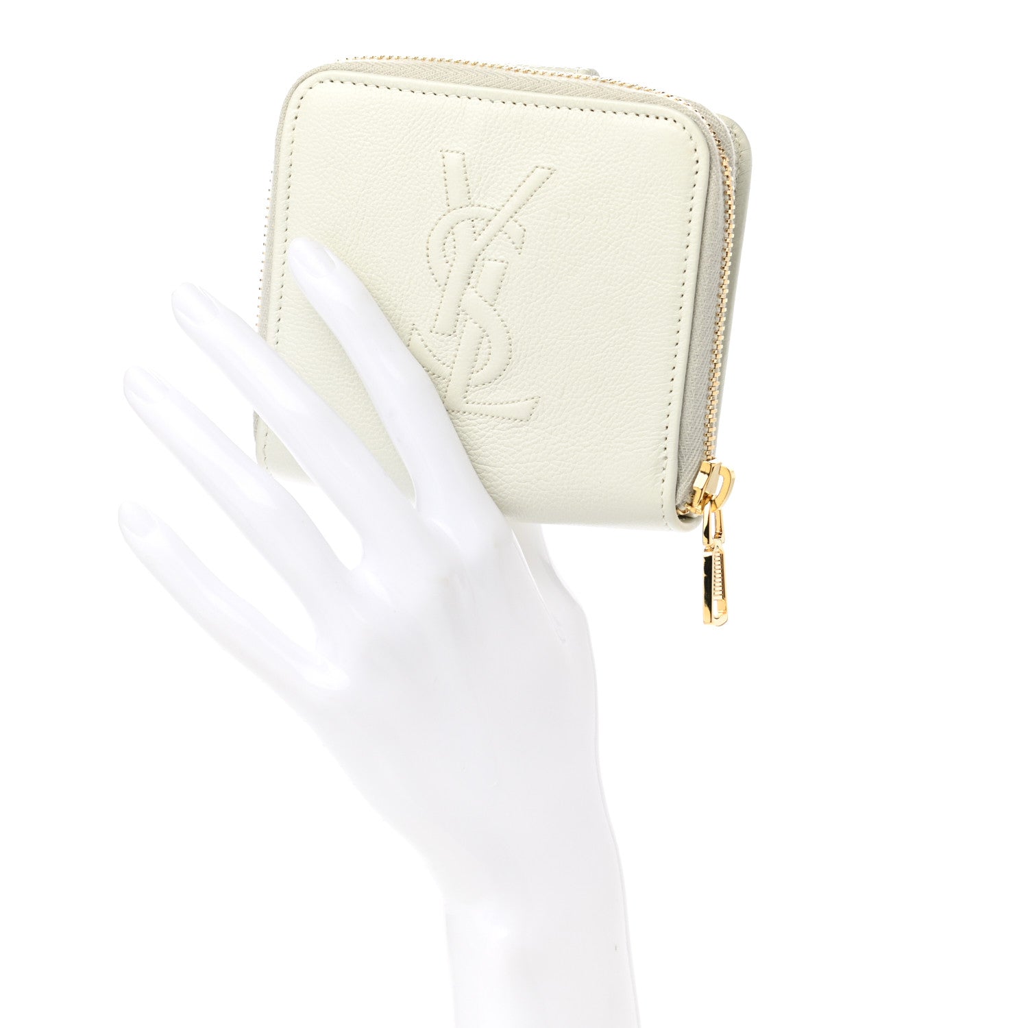 Saint Laurent Calfskin Belle de Jour Zip Around French Wallet White 2 of 9