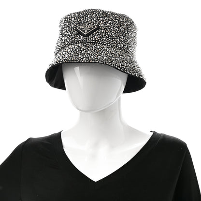 Prada Satin Crystal Metal Triangle Logo Womens Bucket Hat M Metal 2 of 8