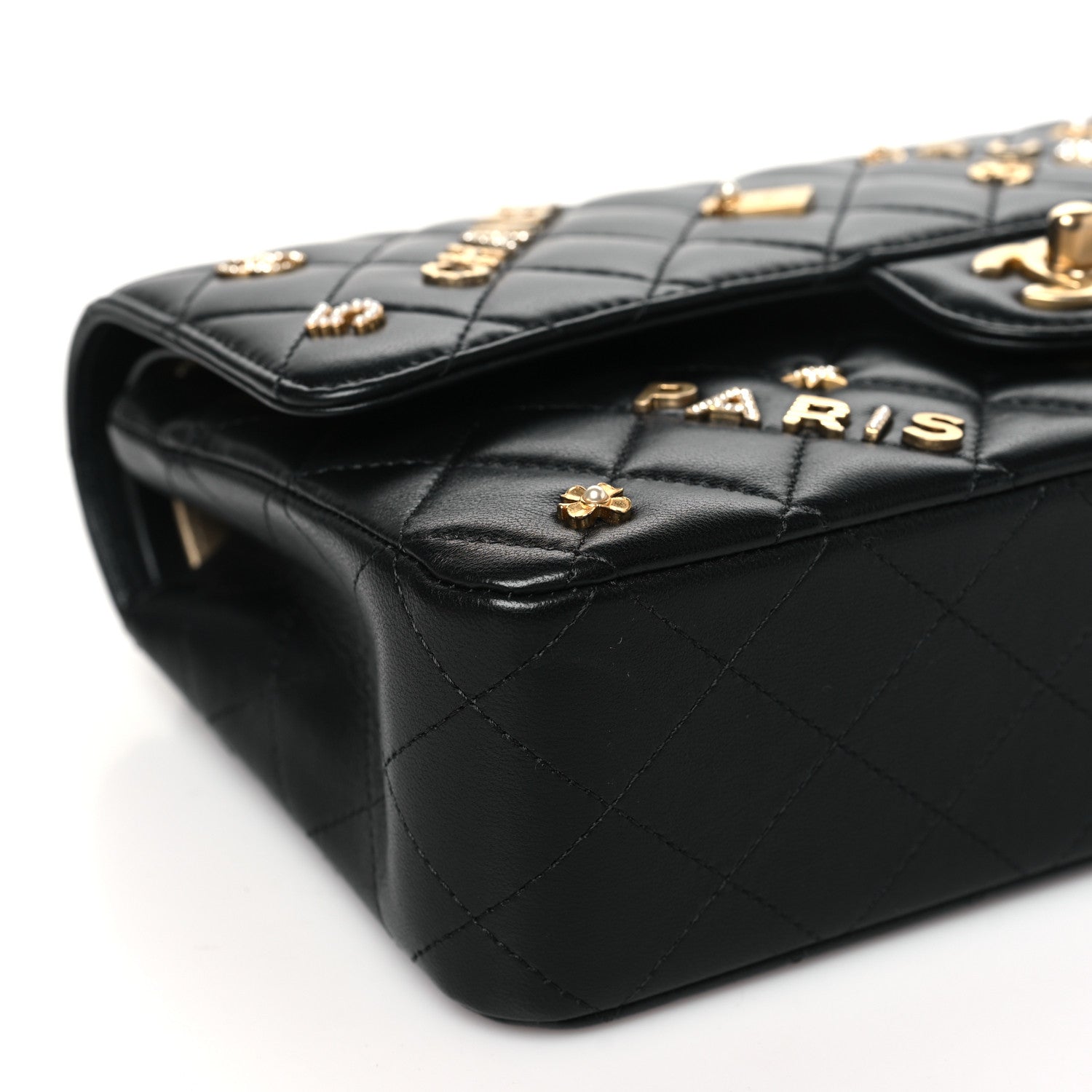 Chanel Lambskin Quilted Medium Rue Cambon Charms Double Flap Black 9 of 11