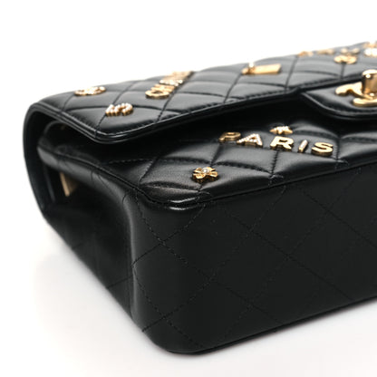 Chanel Lambskin Quilted Medium Rue Cambon Charms Double Flap Black 9 of 11