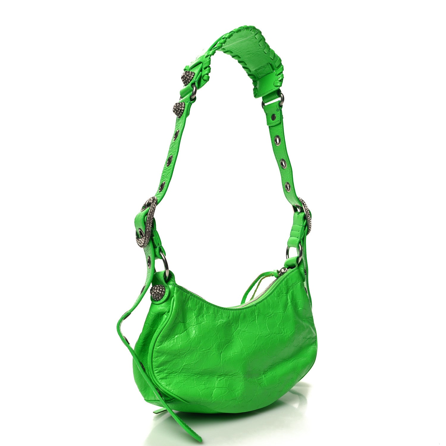 Balenciaga Agneau Arena Crystal Le Cagole Shoulder Bag XS Fluo Green 4 of 12