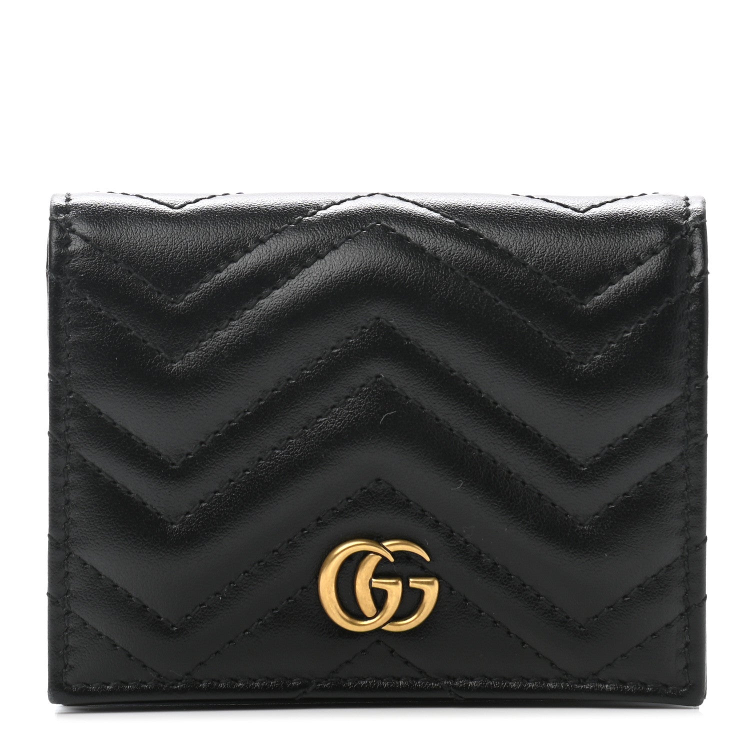 Gucci Calfskin Matelasse GG Marmont Card Case Wallet Black 1 of 8