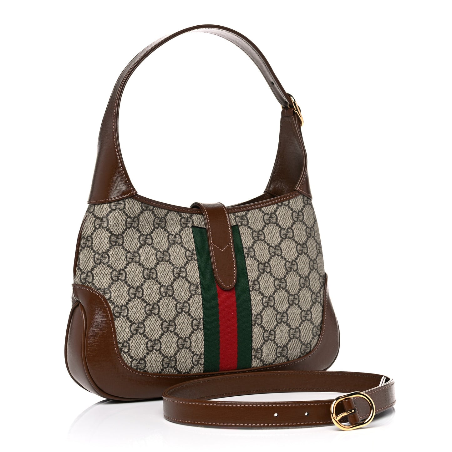 GG Supreme Monogram Azalea Calfskin Web Small Jackie 1961 Hobo Beige Ebony Brown Sugar