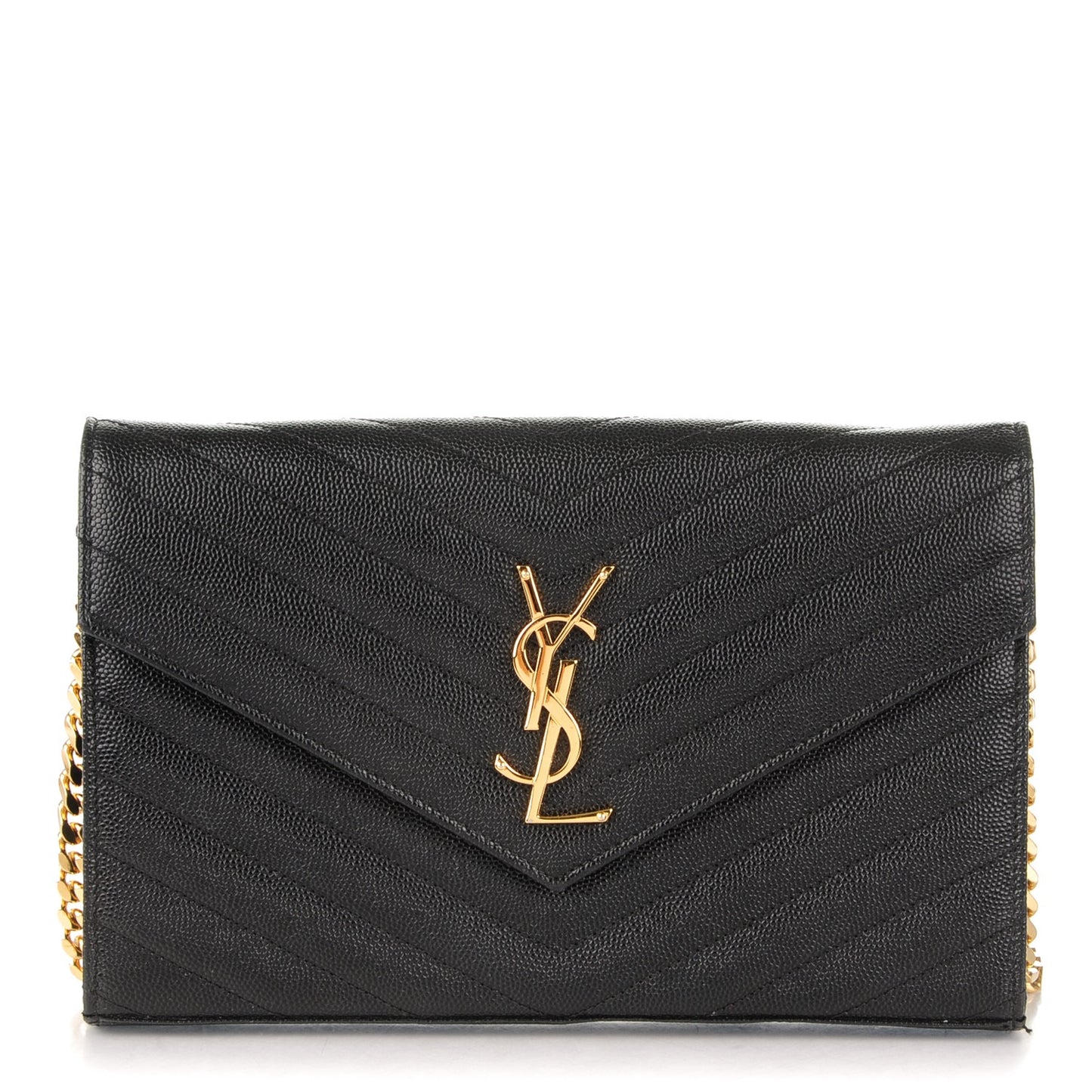 Grain De Poudre Matelasse Chevron Monogram Chain Wallet Black