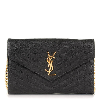 Saint Laurent Grain De Poudre Matelasse Chevron Monogram Chain Wallet Black 1 of 7