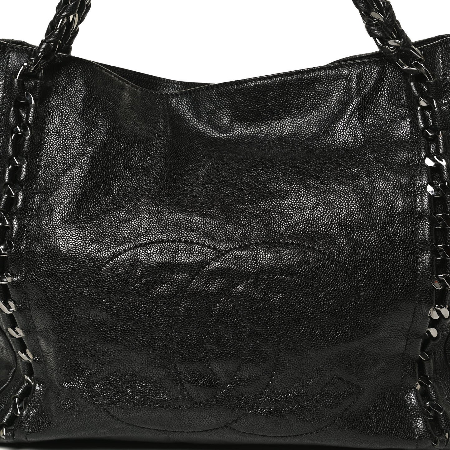 Glazed Caviar Modern Chain Tote Black