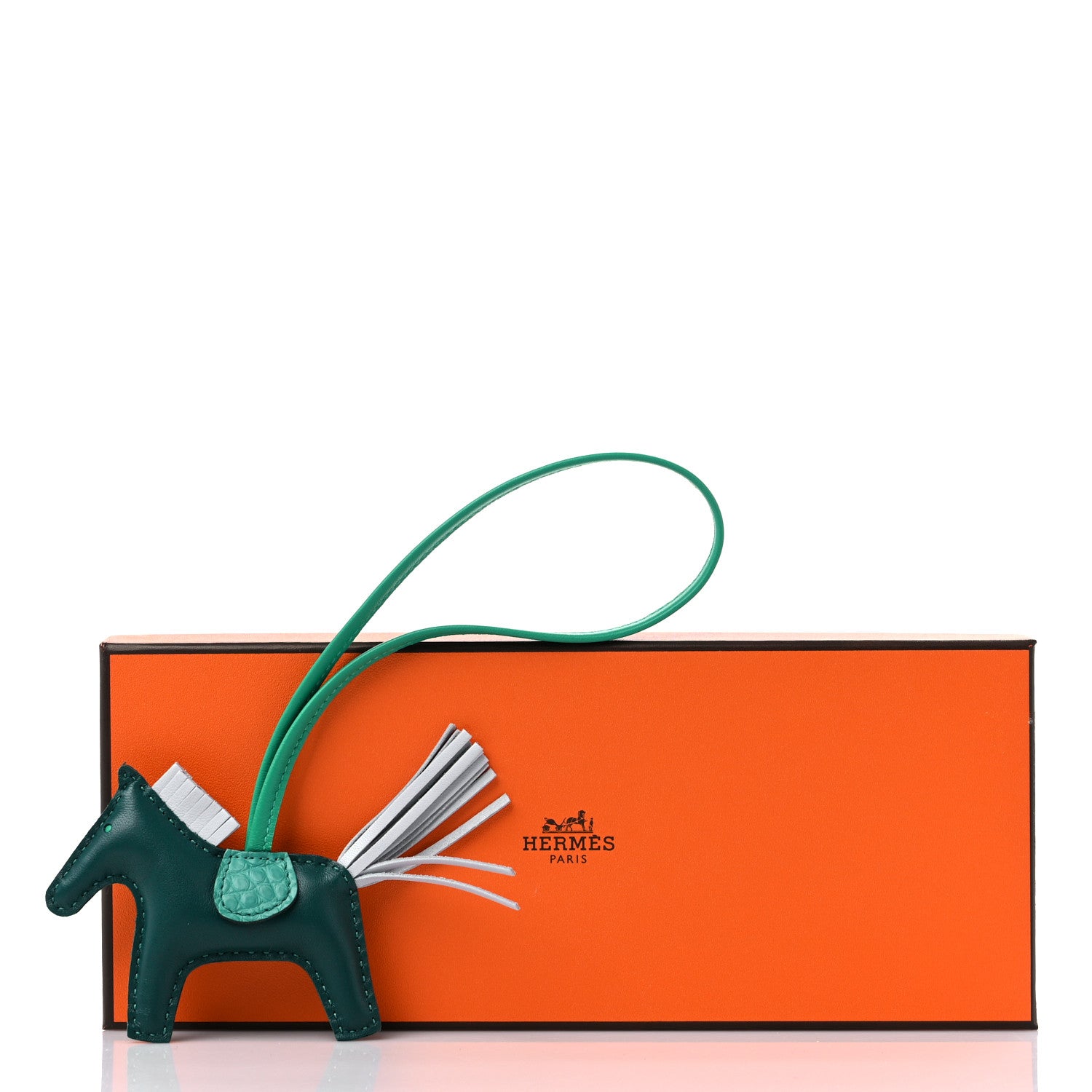 Hermes Milo Lambskin Matte Alligator Touch Grigri Rodeo Horse Bag Charm PM Malachite Menthe Bleu Brume Very Jade 4 of 4