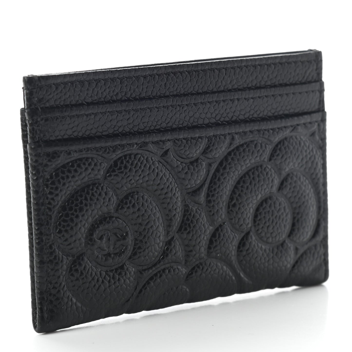 Caviar Camellia Embossed Card Holder Black