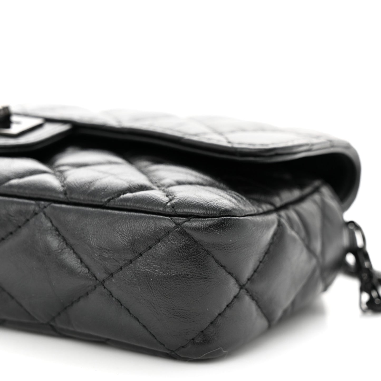 Aged Calfskin Quilted 2.55 Reissue Phone Holder With Chain So Black