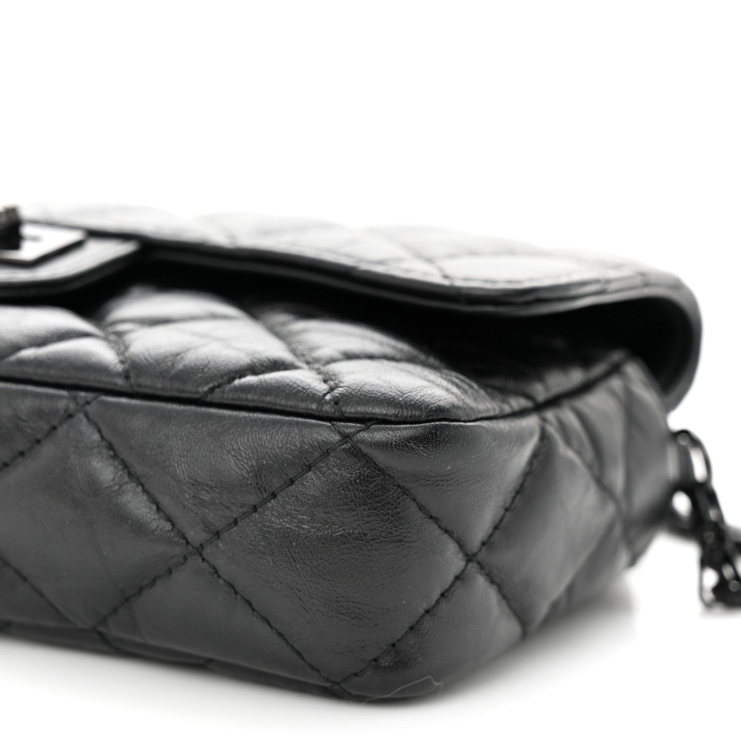 Chanel Aged Calfskin Quilted 2.55 Reissue Phone Holder With Chain So Black 12 of 13
