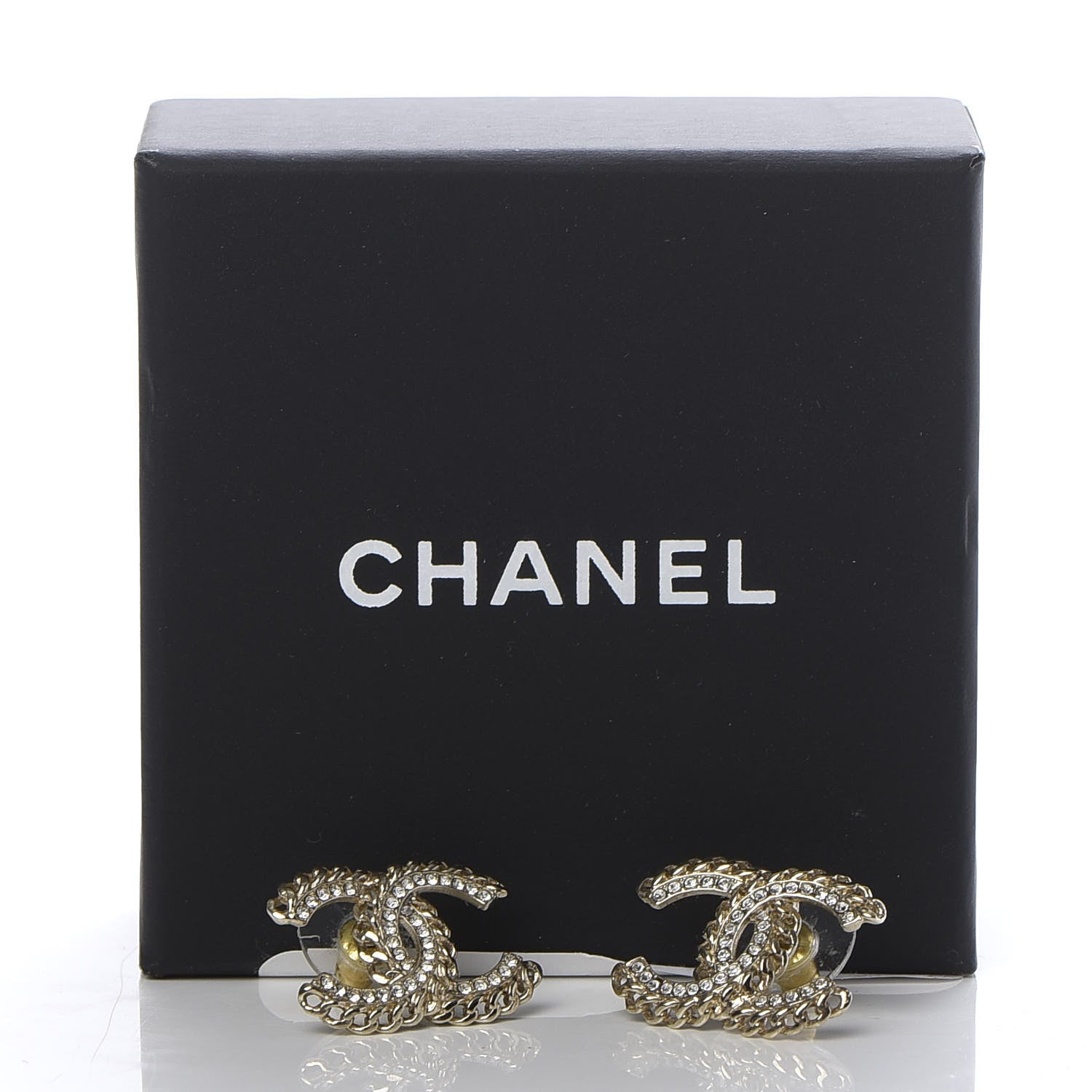 Chanel Crystal Chain CC Earrings Gold 5 of 5