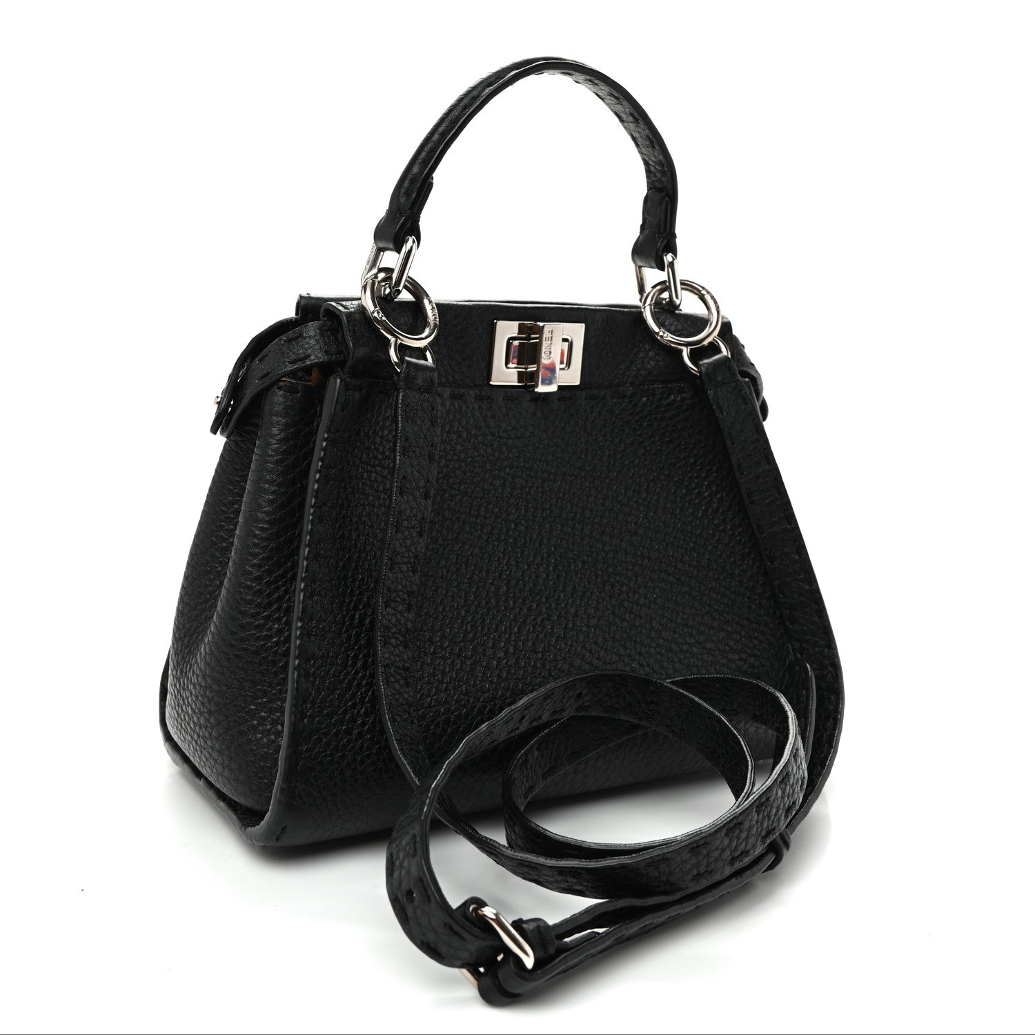 Fendi Cuoio Romano Selleria Bi-Color Mini Peekaboo Iconic Satchel Black Mou 3 of 11
