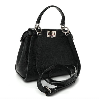 Fendi Cuoio Romano Selleria Bi-Color Mini Peekaboo Iconic Satchel Black Mou 3 of 11