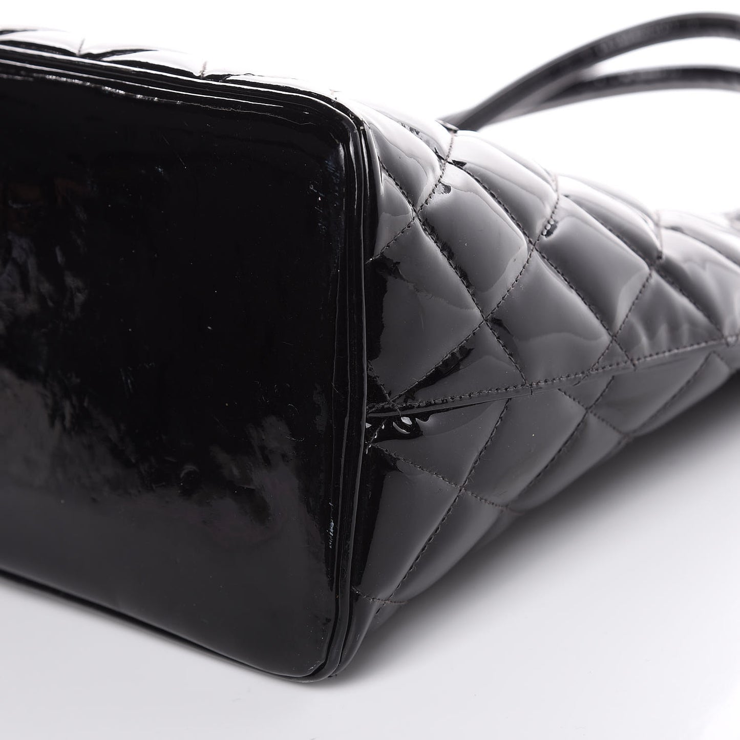 Patent Quilted Medallion Tote Black