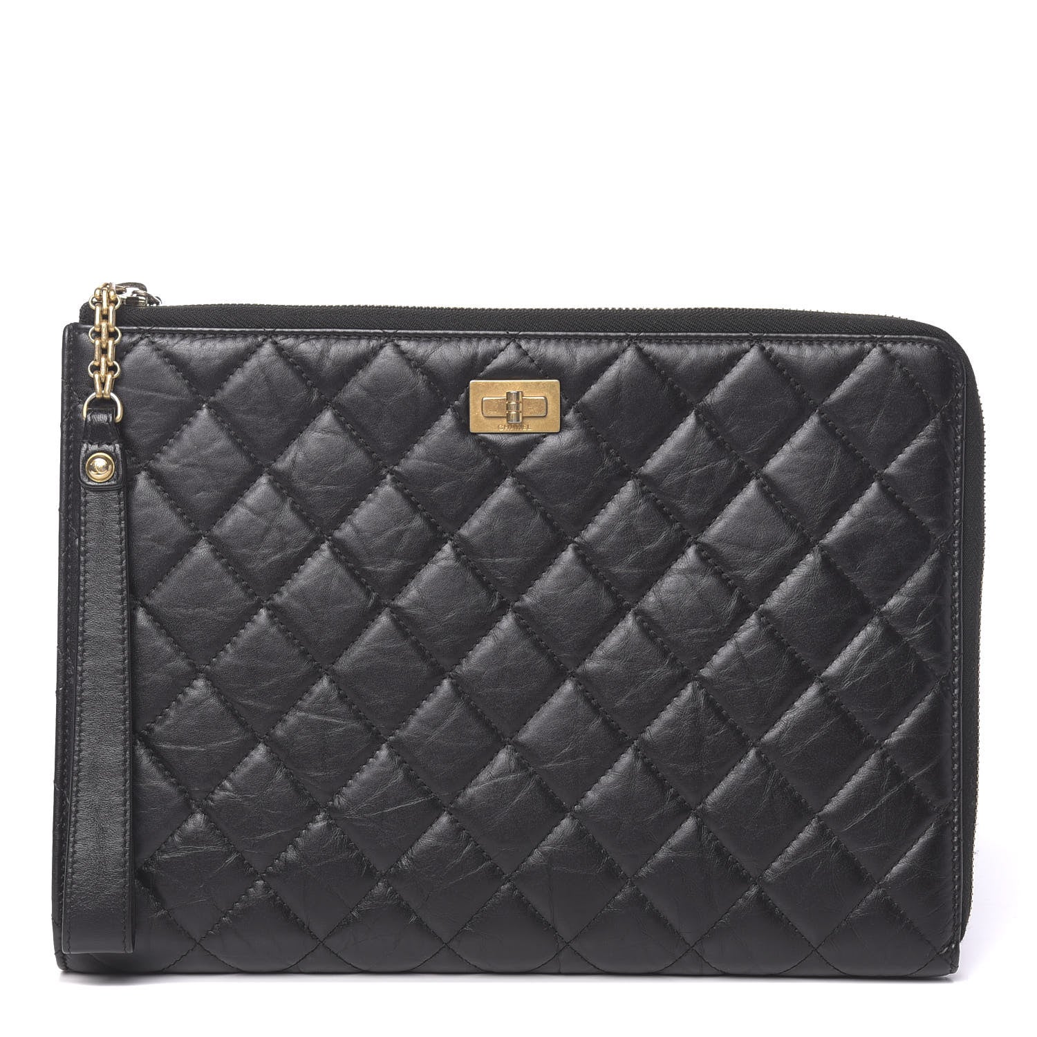 Chanel Aged Calfskin Quilted 2.55 Reissue Pouch With Handle Black 1 of 8