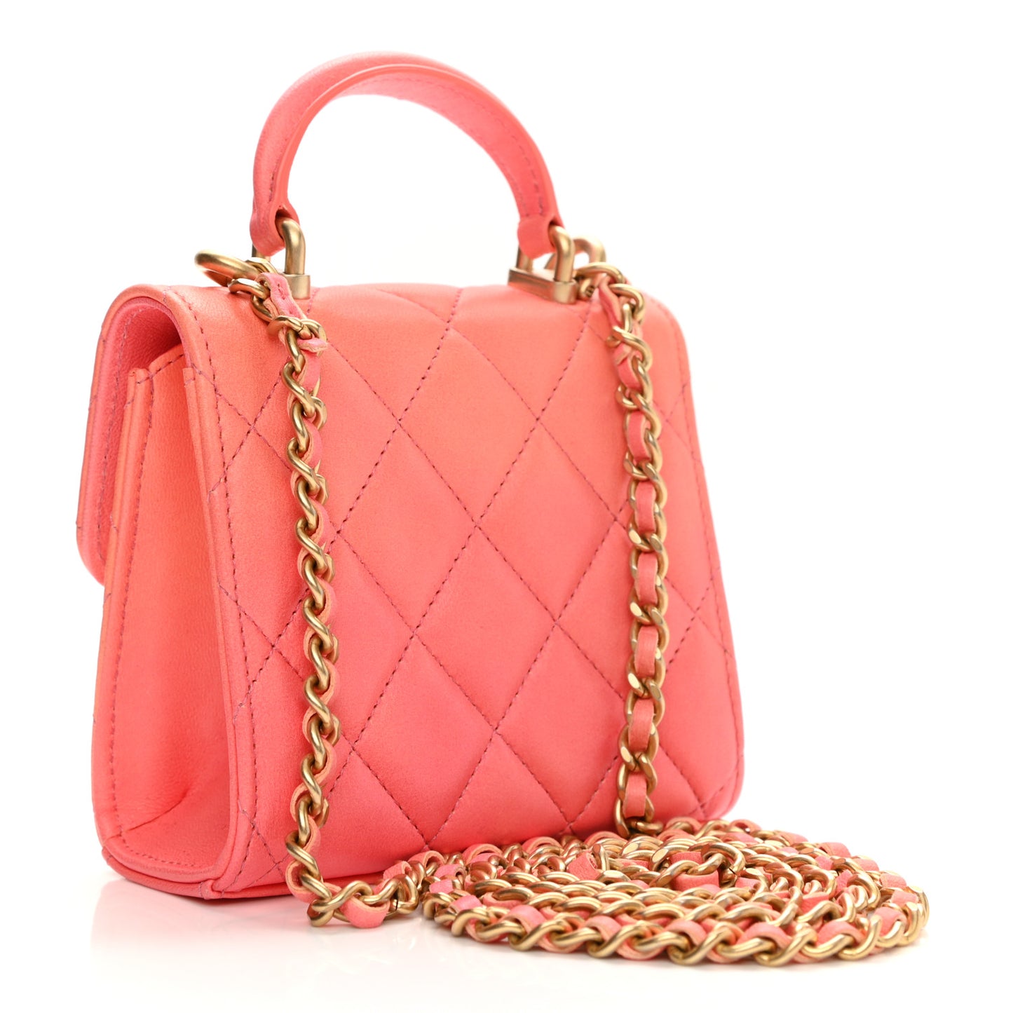 Lambskin Quilted Ombre Top Handle Flap Clutch With Chain Rose