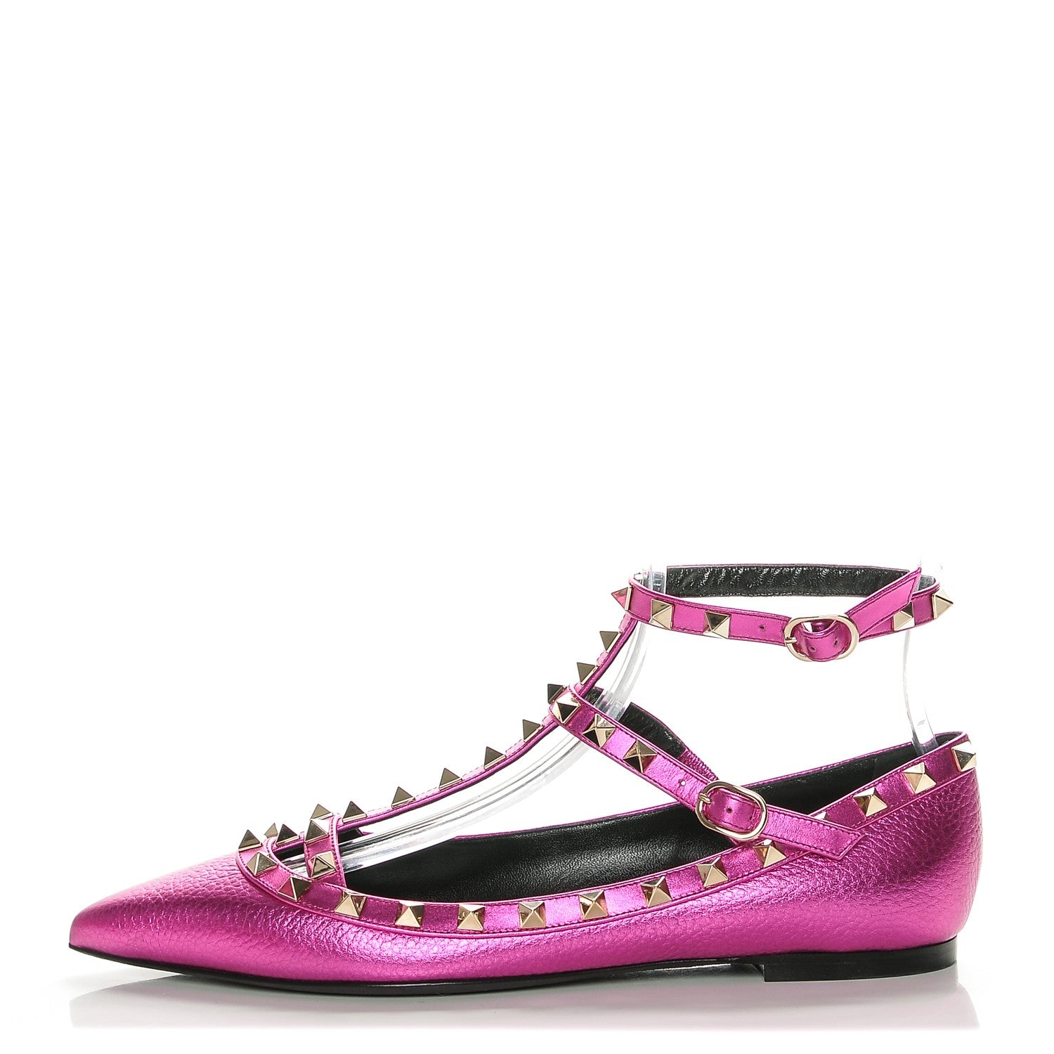 Valentino Garavani Metallic Pebbled Calfskin Rockstud Cage Ballerina Flats 38 Peony 1 of 8