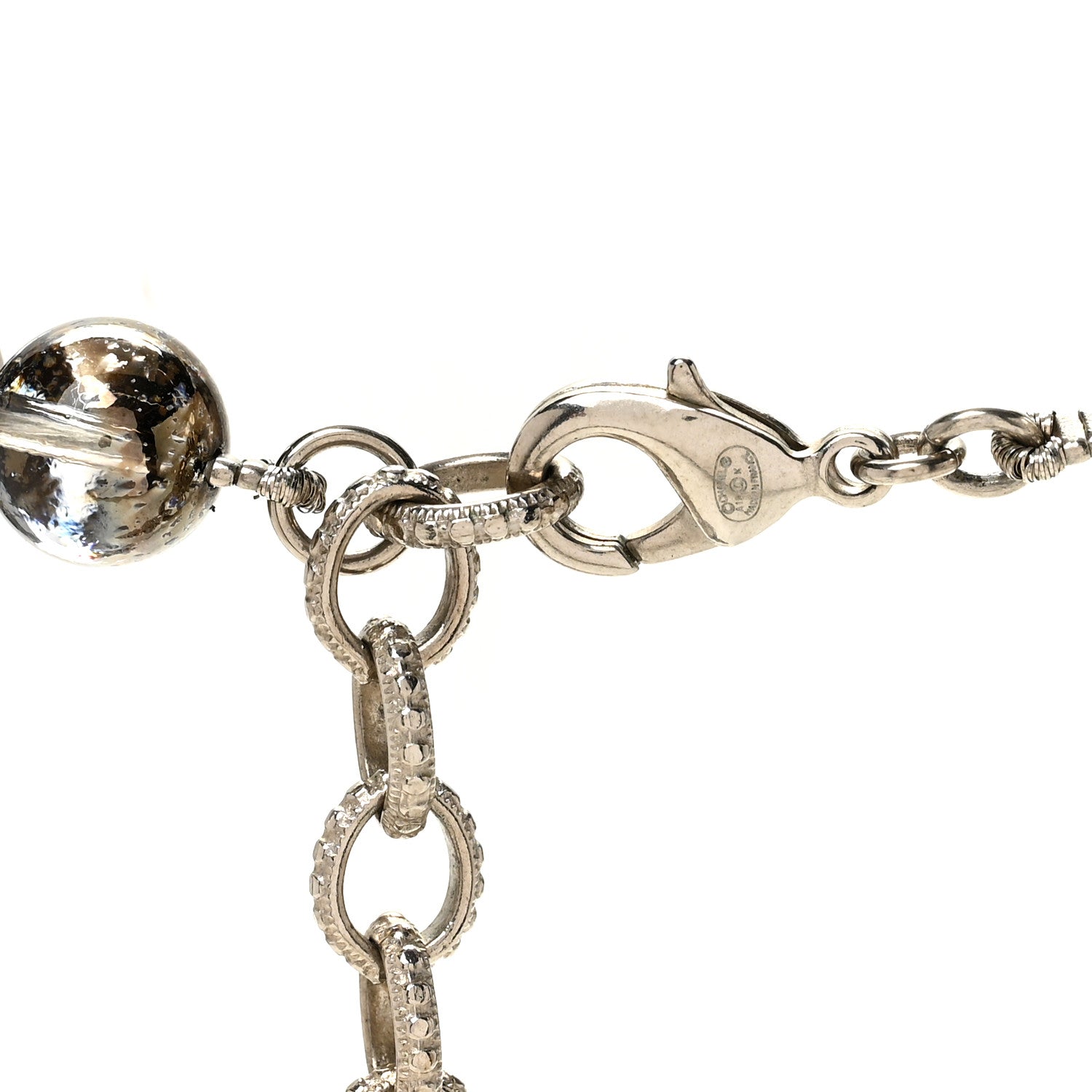 Chanel Pearl Crystal Bead Chanel Logo Necklace Silver 5 of 6