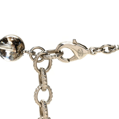 Chanel Pearl Crystal Bead Chanel Logo Necklace Silver 5 of 6