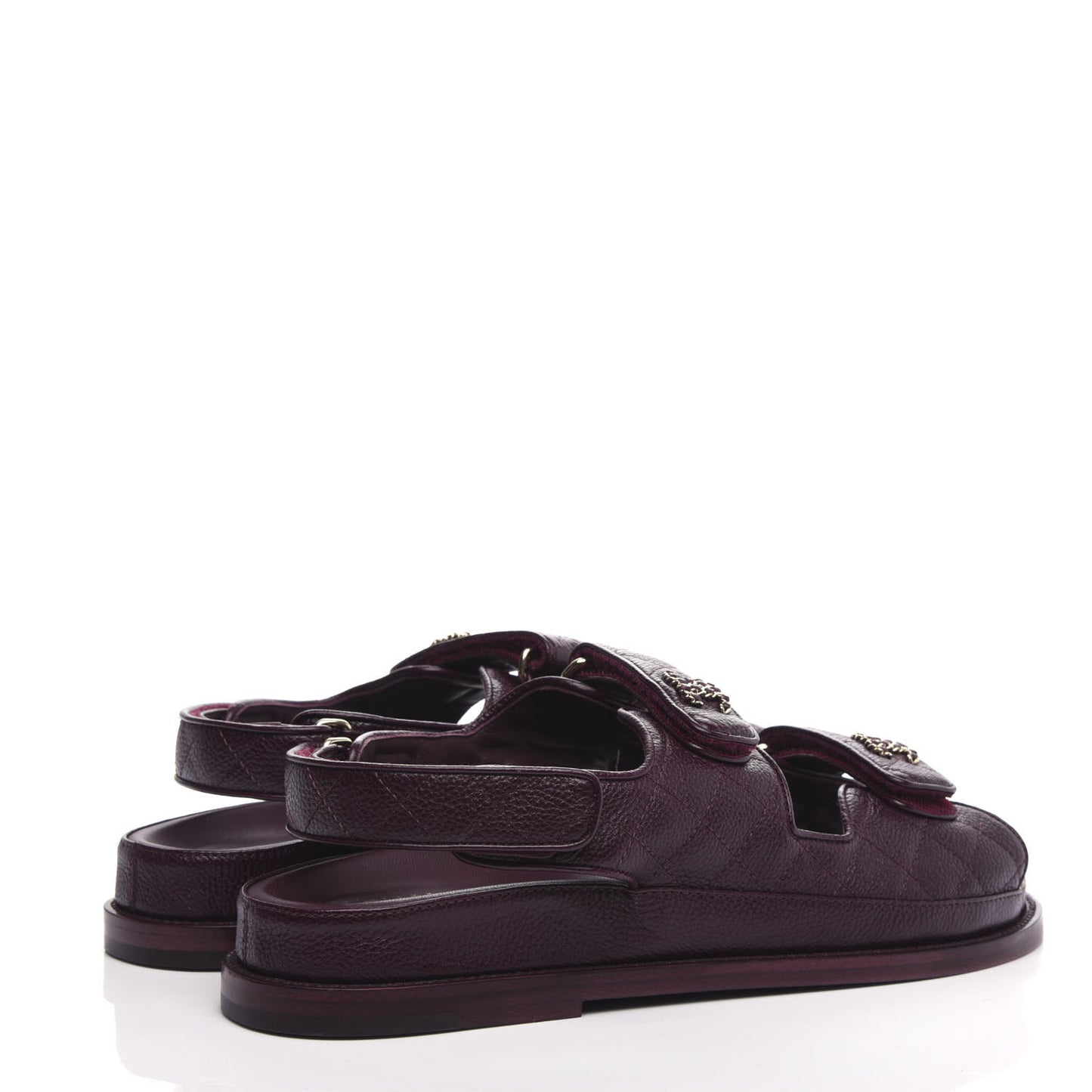 Grained Calfskin Quilted Velcro Dad Sandals 41 Burgundy