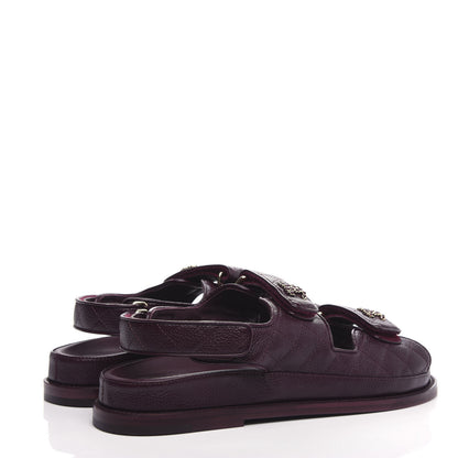 Chanel Grained Calfskin Quilted Velcro Dad Sandals 41 Burgundy 4 of 11