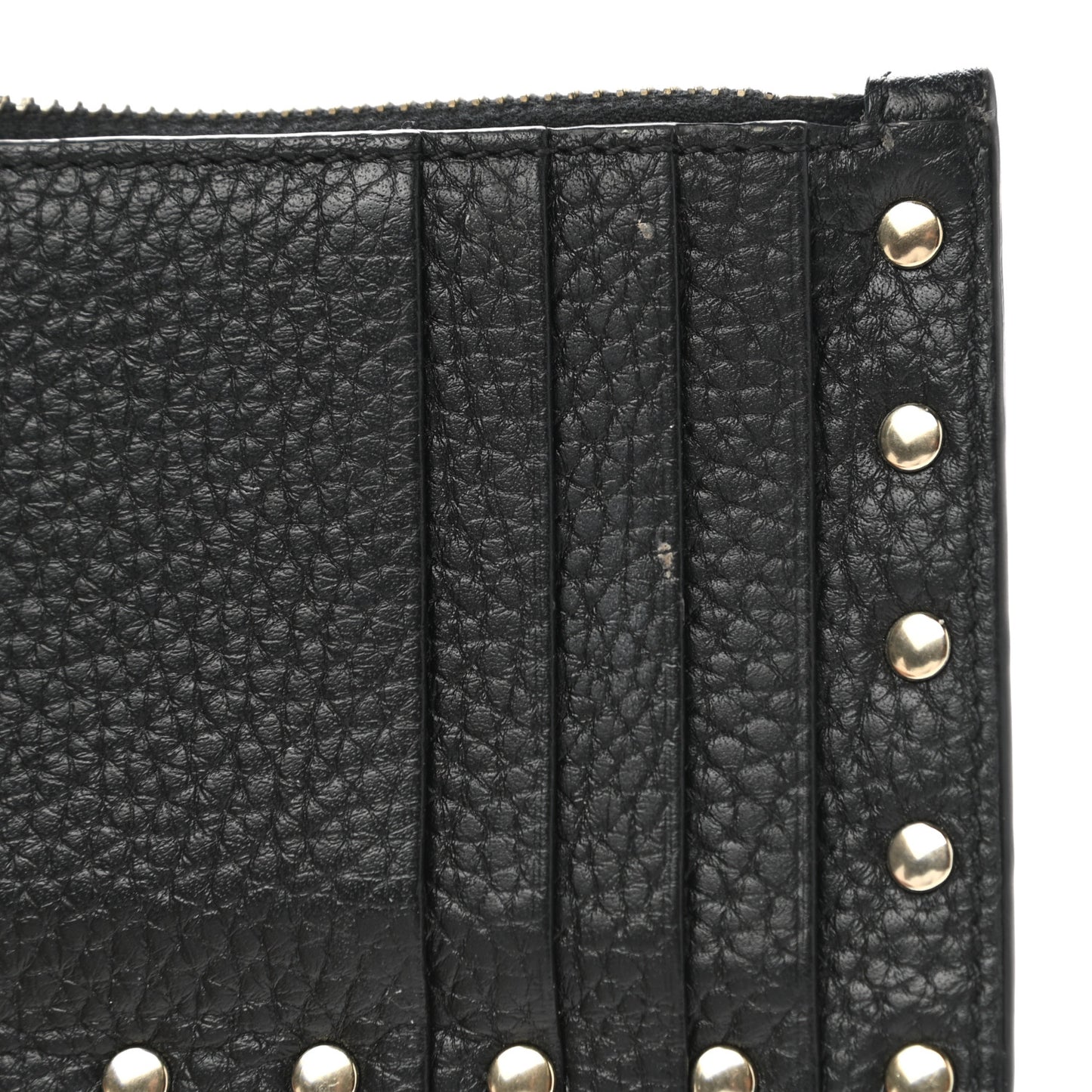 Pebbled Calfskin Rockstud Coin Case Card Holder Black