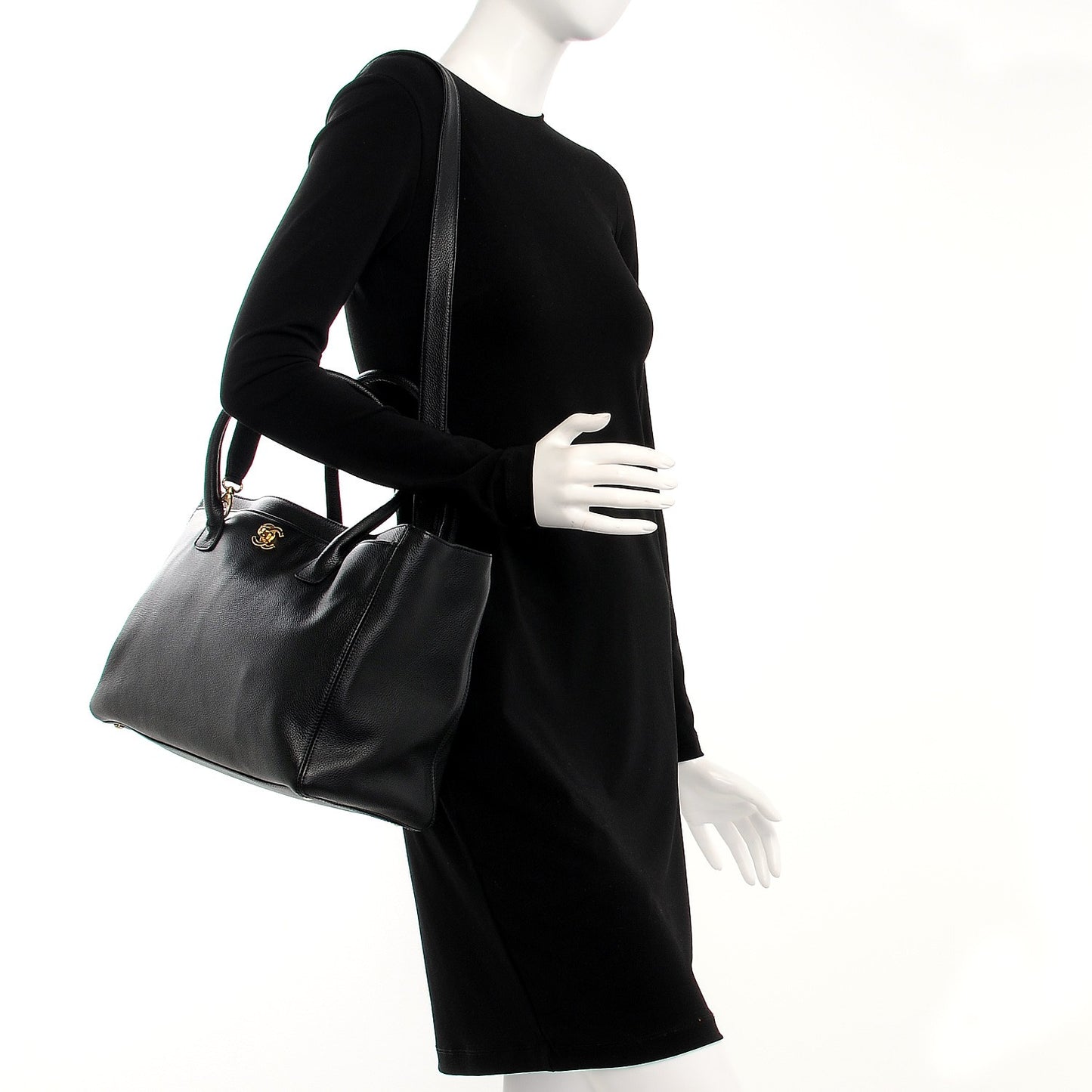 Calfskin Cerf Executive Shopper Tote Black