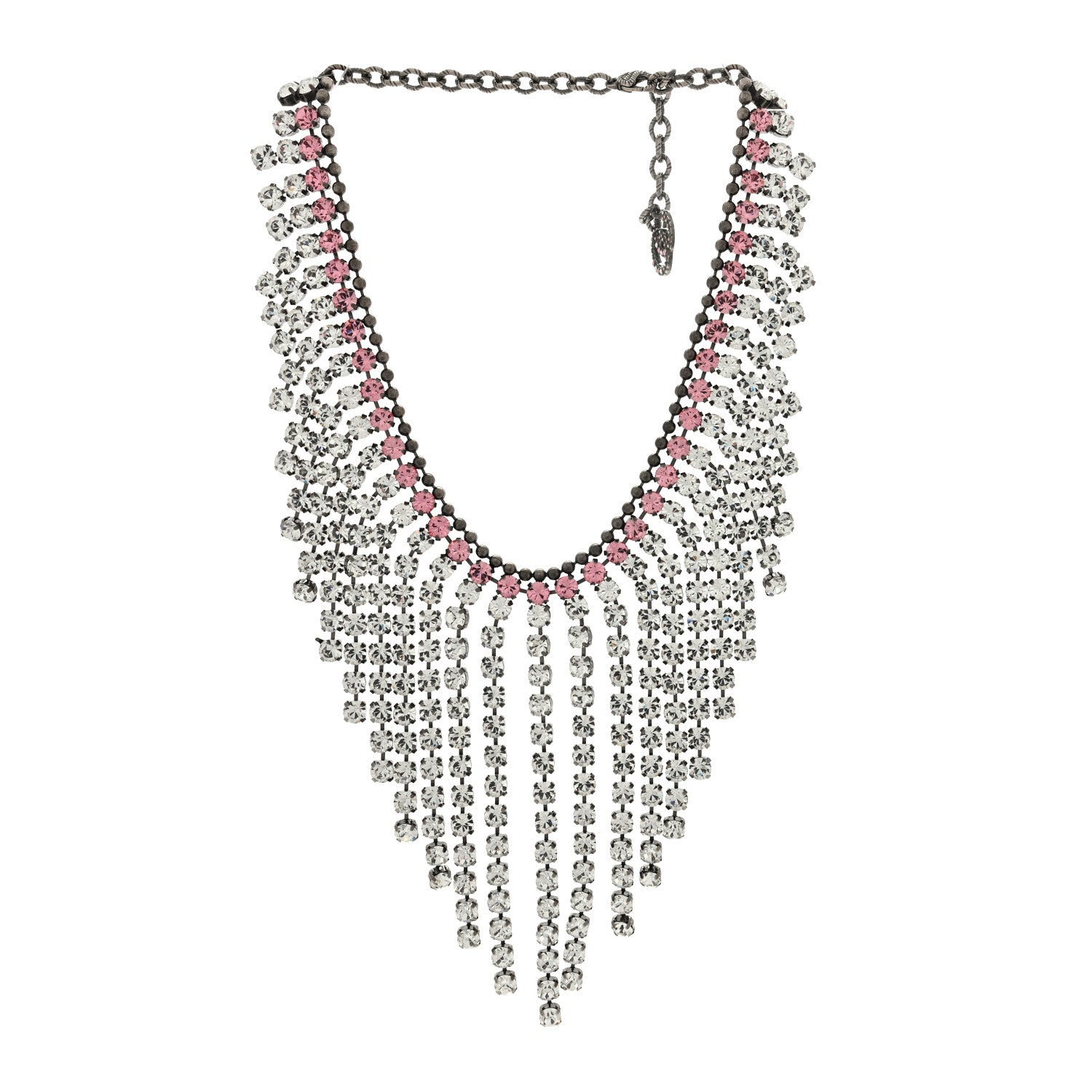 Gucci Crystal Embellished Necklace Pink Aged Silver 3 of 4
