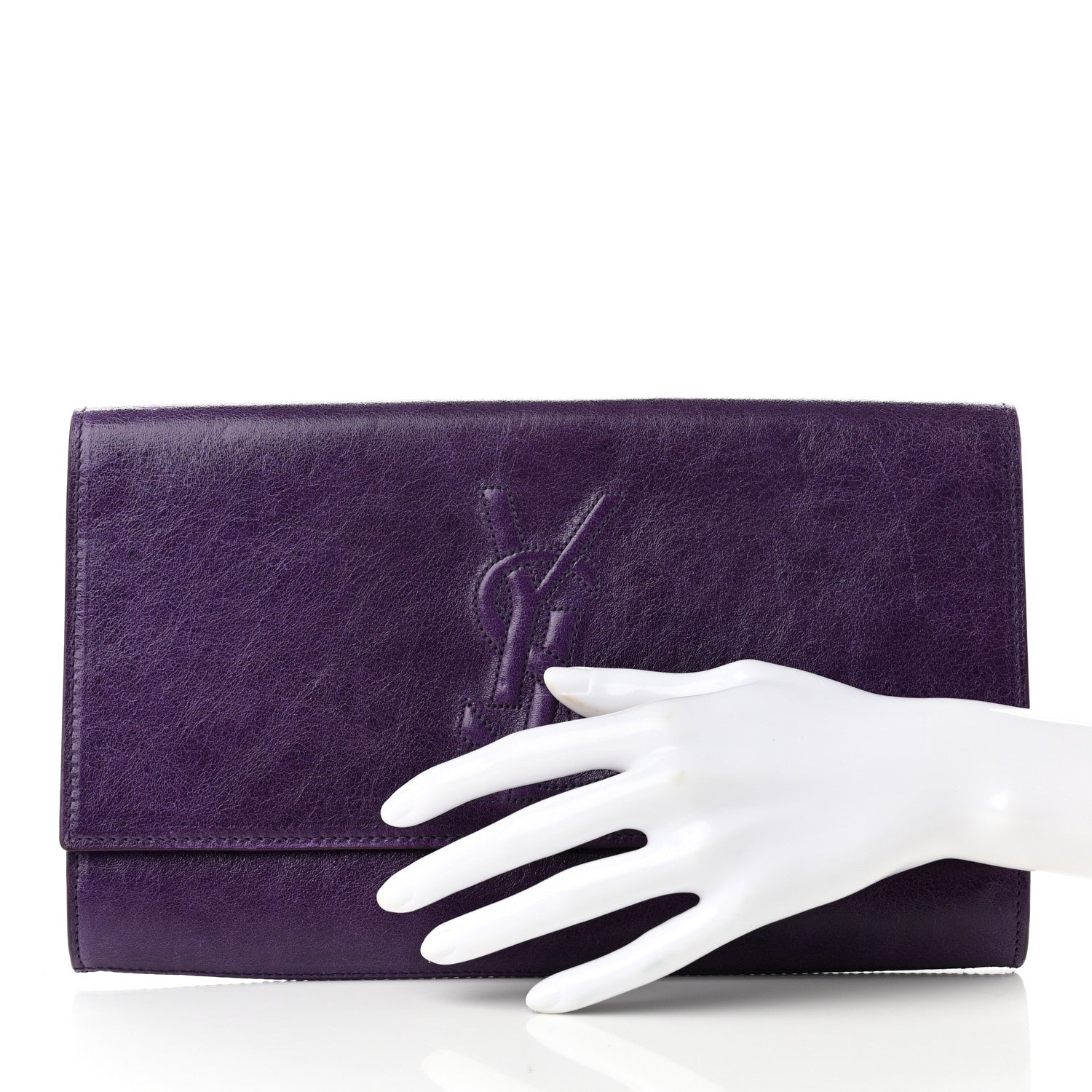 Saint Laurent Textured Patent Monogram Large Belle De Jour Clutch Purple 2 of 8
