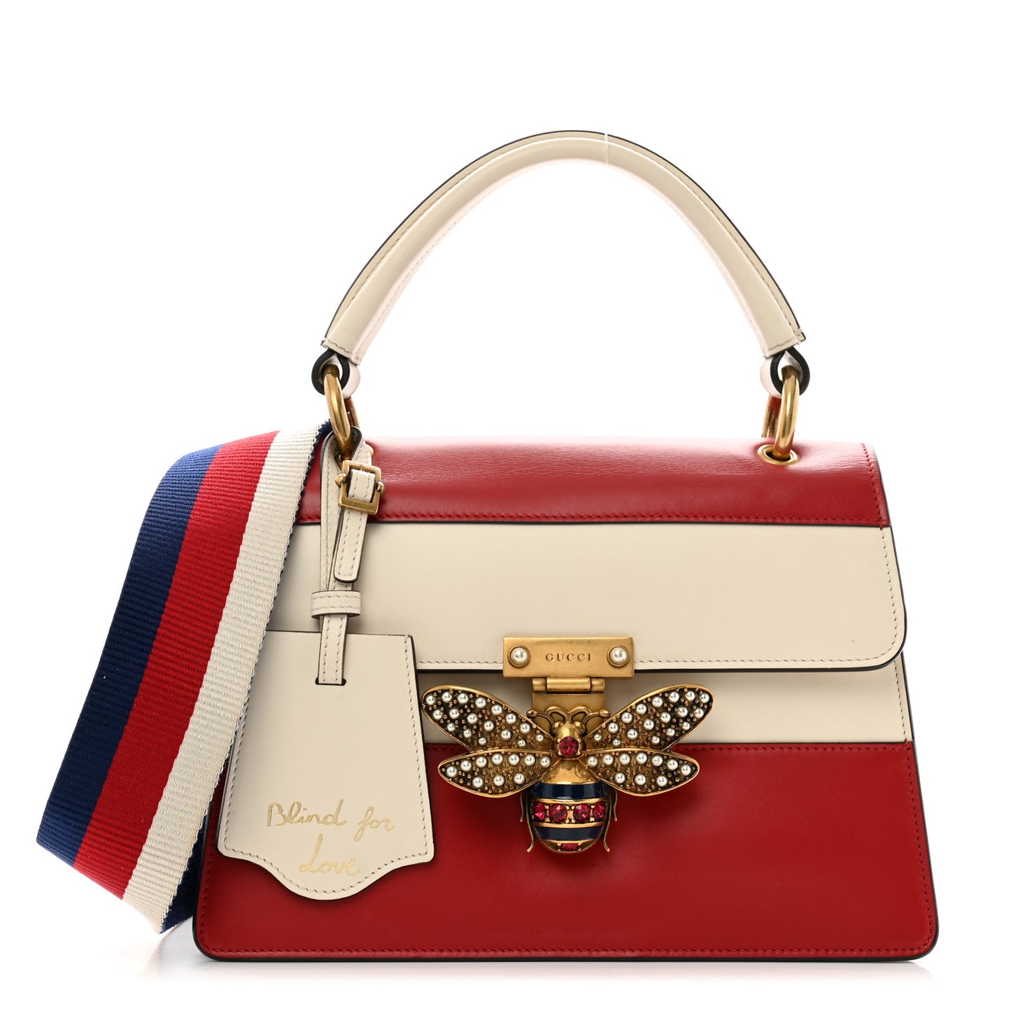 Calfskin Sylvie Web Small Queen Margaret Top Handle Bag Hibiscus Red Mystic White