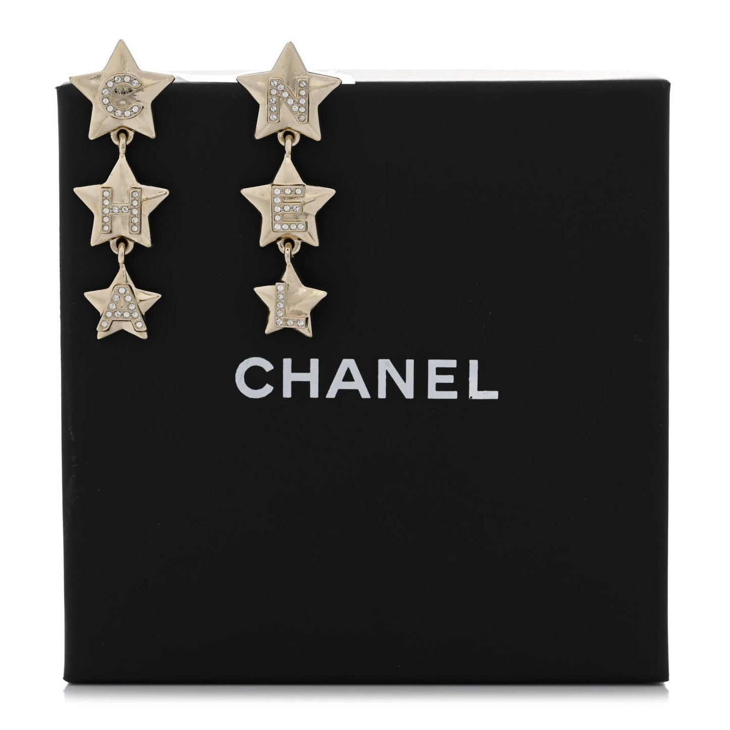 Crystal CC Star Cha-Nel Drop Earrings Light Gold