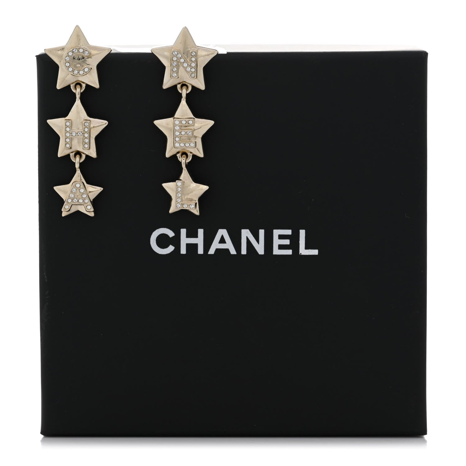 Chanel Crystal CC Star Cha-Nel Drop Earrings Light Gold 5 of 5