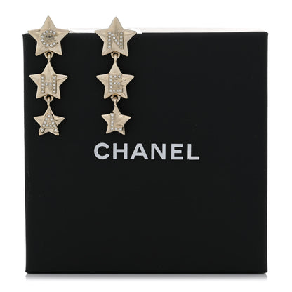 Chanel Crystal CC Star Cha-Nel Drop Earrings Light Gold 5 of 5