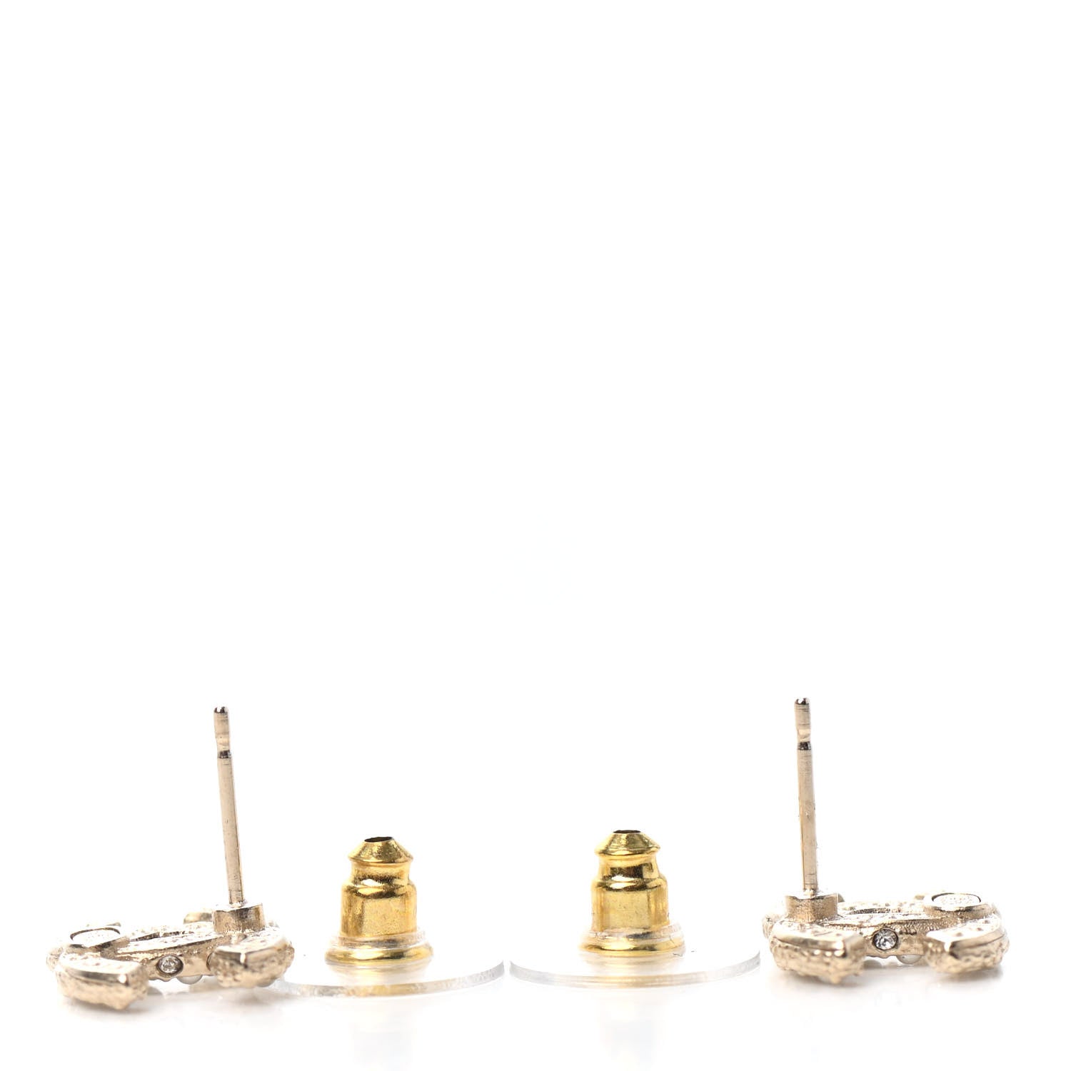 Chanel Pearl Crystal CC Stud Earrings Gold 3 of 4