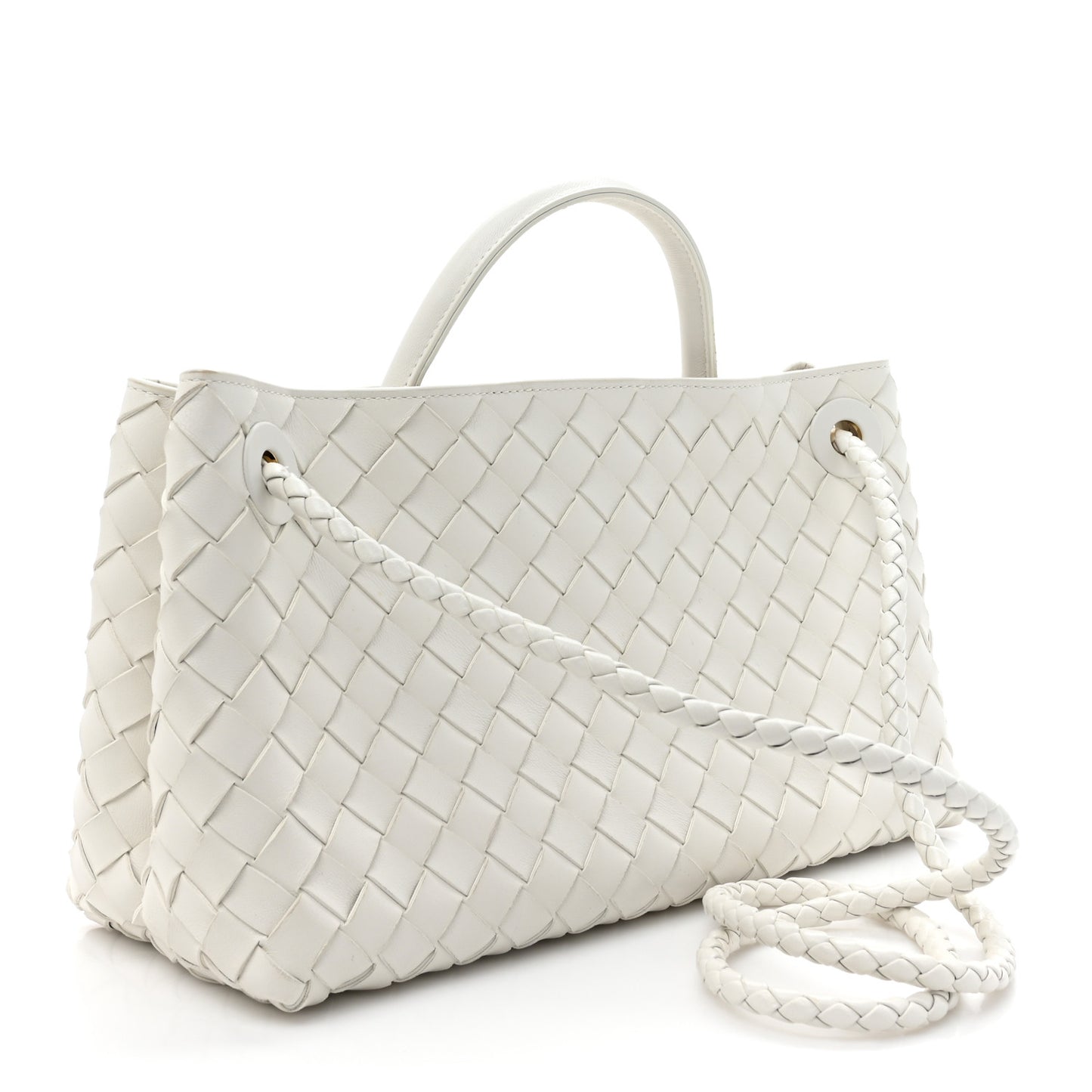 Nappa Intrecciato Small East West Andiamo Shoulder Bag White